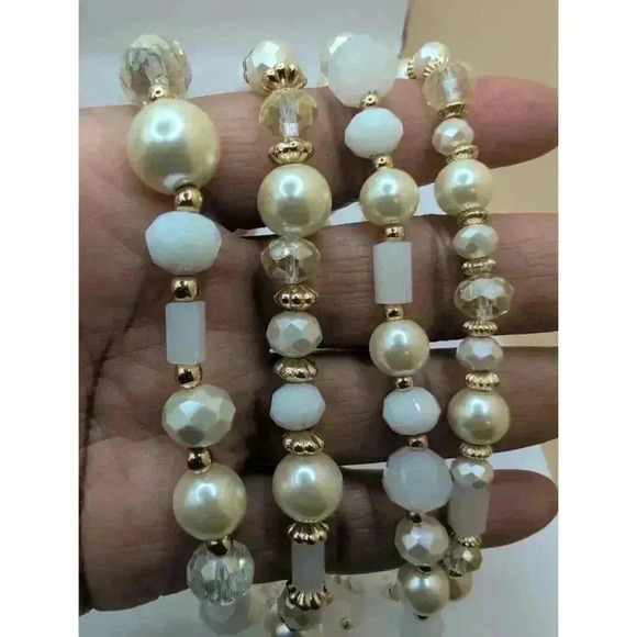 Liz Claiborne Cream Vanilla Goldtone Acrylic Beads Multi Strand Necklace - Picture 6 of 7